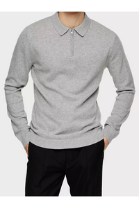 Zip Knitted Polo Grey