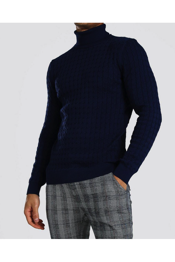 Cable Knit Roll Neck Navy