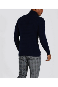 Cable Knit Roll Neck Navy