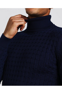 Cable Knit Roll Neck Navy