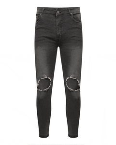 Jeans - Skinny Washed Ripped Knee Jeans Charcoal
