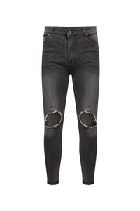 Jeans - Skinny Washed Ripped Knee Jeans Charcoal