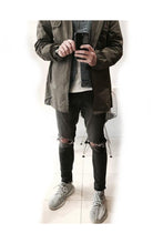 Load image into Gallery viewer, Jeans - Skinny Washed Ripped Knee Jeans Charcoal