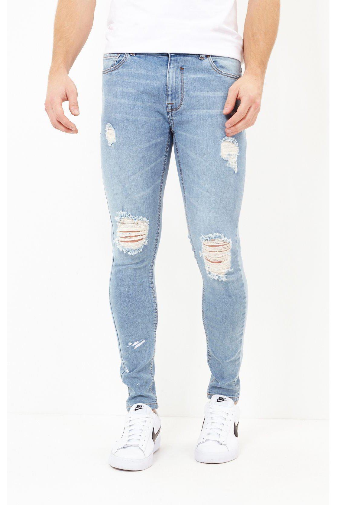 Jeans - Stretch Skinny Destroyed Jeans Blue