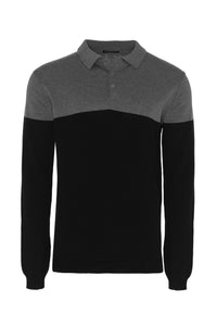 Knitwear - Contrast Knitted Polo Long Sleeve Grey Black