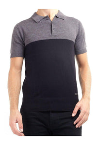 Knitwear - Contrast Knitted Polo Short Sleeve Charcoal Black
