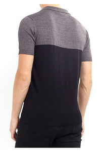 Knitwear - Contrast Knitted Polo Short Sleeve Charcoal Black