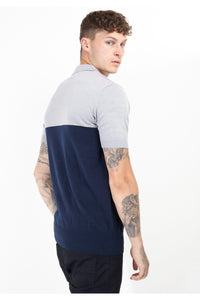 Knitwear - Contrast Knitted Polo Short Sleeve Grey Navy