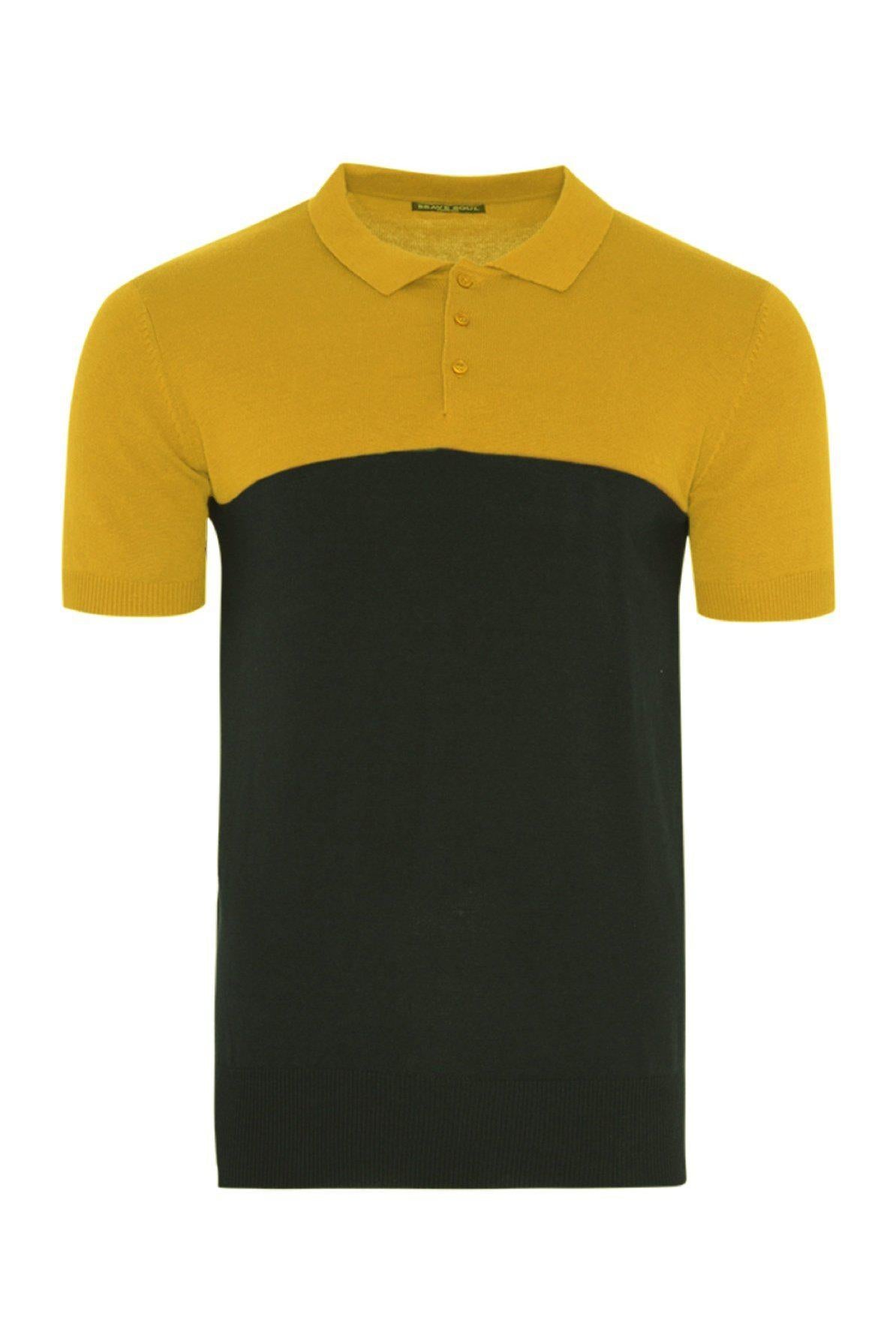 Knitwear - Contrast Knitted Polo Short Sleeve Mustard