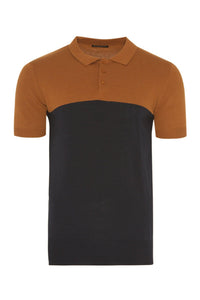 Knitwear - Contrast Knitted Polo Short Sleeve Rust
