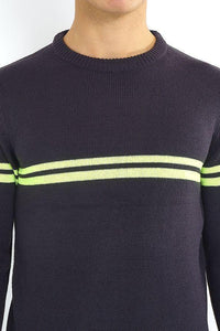 Knitwear - Crew Neon Stripe Jumper Charcoal