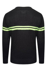 Knitwear - Crew Neon Stripe Jumper Charcoal