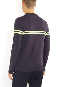 Knitwear - Crew Neon Stripe Jumper Charcoal