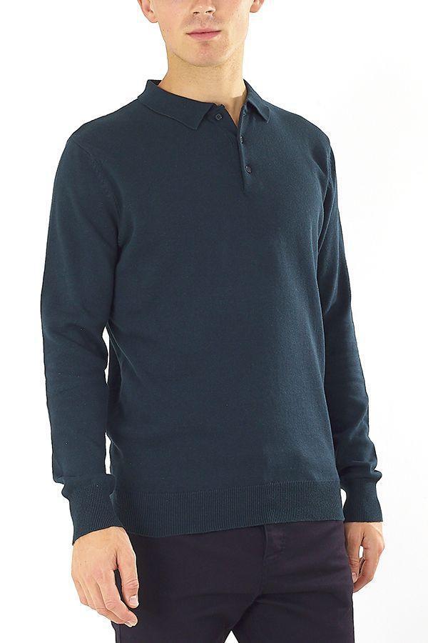 Knitwear - Knitted Polo Long Sleeve Bottle Green