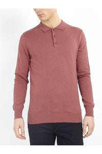 Knitwear - Lightweight Knitted Polo Long Sleeve Dusty Pink