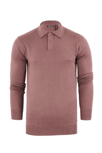 Knitwear - Lightweight Knitted Polo Long Sleeve Dusty Pink