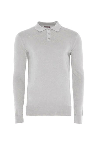 Knitwear - Lightweight Knitted Polo Long Sleeve Grey Marl