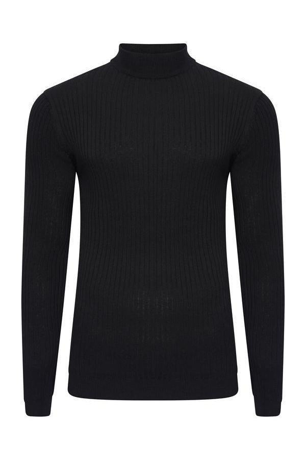 Knitwear - Muscle Fit Ribbed Turtle Knit Black