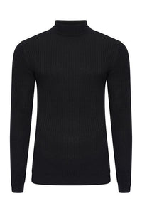Knitwear - Muscle Fit Ribbed Turtle Knit Black