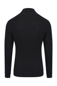 Knitwear - Muscle Fit Ribbed Turtle Knit Black