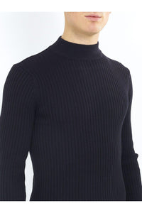 Knitwear - Muscle Fit Ribbed Turtle Knit Black