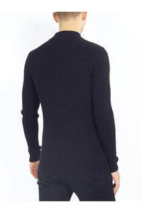 Knitwear - Muscle Fit Ribbed Turtle Knit Black