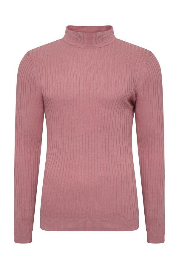 Knitwear - Muscle Fit Ribbed Turtle Knit Pink