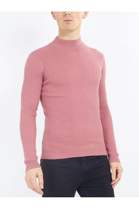 Knitwear - Muscle Fit Ribbed Turtle Knit Pink