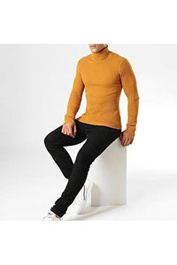Knitwear - Ribbed Roll Neck Lightweight Knit Camel