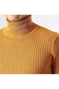 Knitwear - Ribbed Roll Neck Lightweight Knit Camel