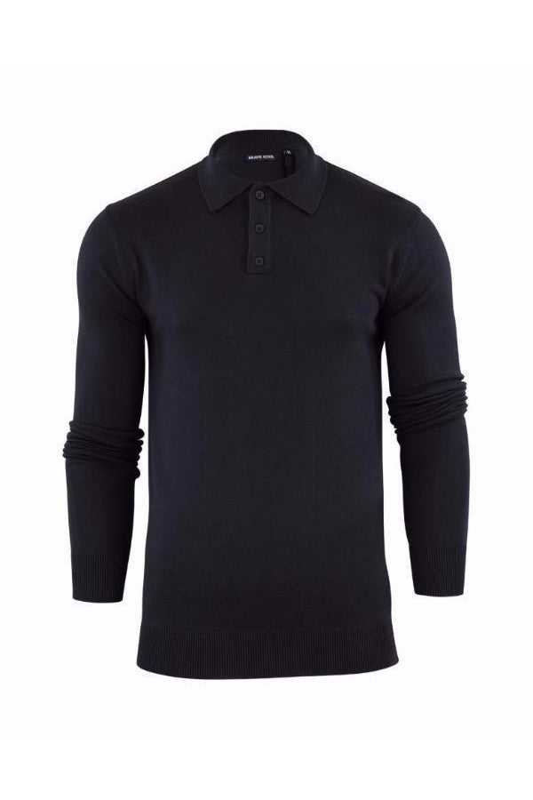Knitwear - S Lightweight Knitted Polo Long Sleeve Black
