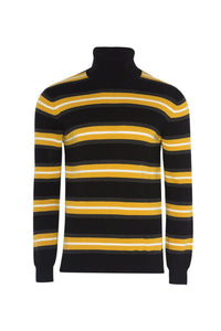 Knitwear - Striped Roll Neck Black