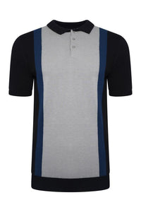 Knitwear - Vertical Knitted Polo Short Sleeve Black/ Grey