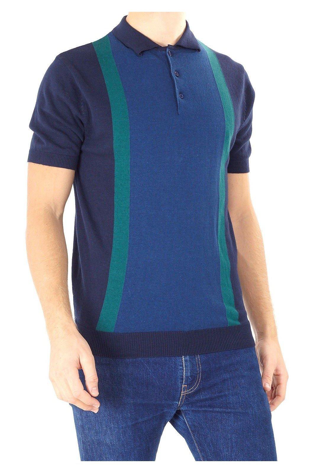 Knitwear - Vertical Knitted Polo Short Sleeve Navy