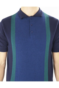 Knitwear - Vertical Knitted Polo Short Sleeve Navy