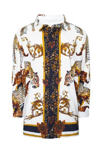 Leopard Baroque Long Sleeve Silky Shirt White