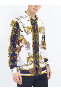 Leopard Baroque Long Sleeve Silky Shirt White