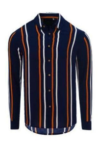 Long Sleeve Stripe Shirt Navy/ Orange