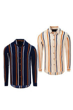Load image into Gallery viewer, Long Sleeve Stripe Shirt Navy/ Orange