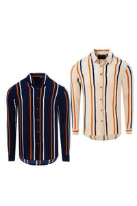 Long Sleeve Stripe Shirt Navy/ Orange