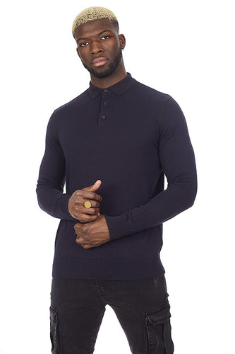 Lightweight Knitted Polo Long Sleeve Navy