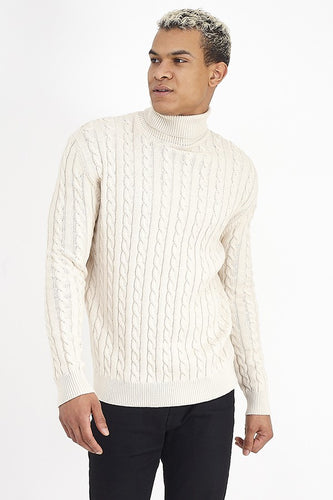 Cable Knit Roll Neck Sand