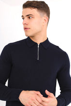 Load image into Gallery viewer, Zip Knitted Polo Navy