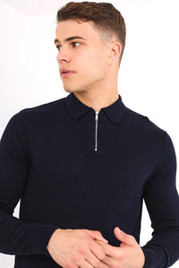 Zip Knitted Polo Navy
