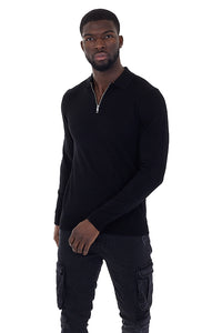 Zip Knitted Polo Black