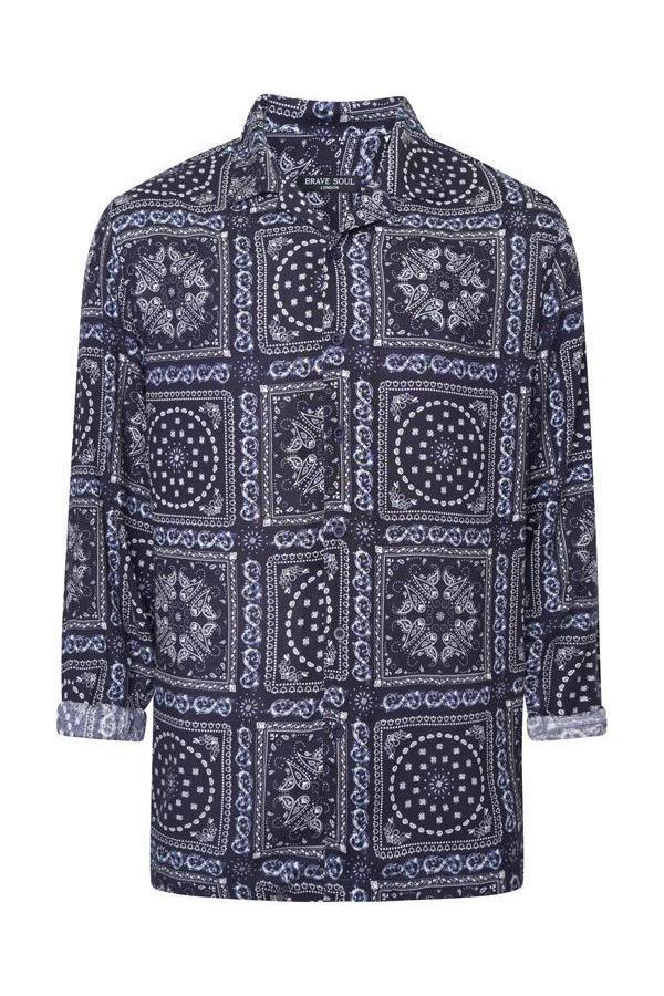 Paisley Silky Long Sleeve Shirt Navy