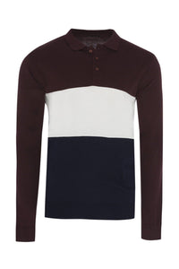 Polos - Contrast Knitted Polo Long Sleeve Burg