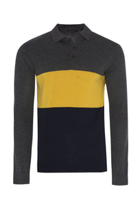 Polos - Contrast Knitted Polo Long Sleeve Charcoal