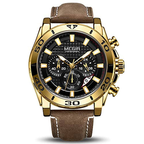 Racing Watch Leather Gold