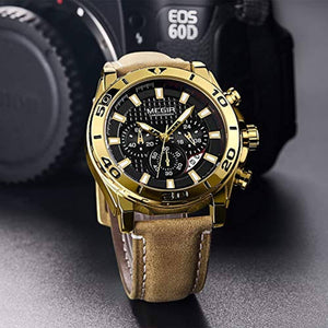 Racing Watch Leather Gold